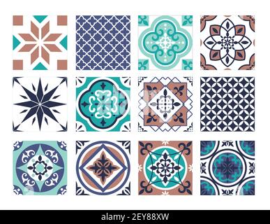 Fliesen Mosaik Muster Set, traditionelle abstrakte portugal und marokkanischen Patchwork-Textur Stock Vektor