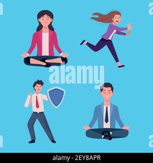 Gruppe von Geschäftsleuten gestresst und entspannte Charaktere Stock Vektor