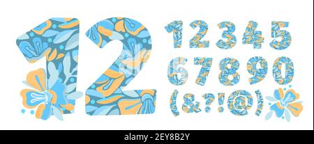Vektor Blumen Zahlen von 0 bis 9. Botanischer Charakter, Figur. Stock Vektor