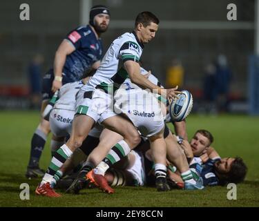 Eccles, Großbritannien. März 2021, 05th. Brett Connon von Newcastle Falcons Box startet, um seine Zeilen in Eccles, Großbritannien auf 3/5/2021. (Foto von Richard Long/News Images/Sipa USA) Quelle: SIPA USA/Alamy Live News Stockfoto