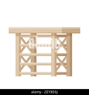Holztisch, Schreibtisch im Cartoon-Stil in hellen Farben mit Dekorationen isoliert auf weißem Hintergrund, elegante, Vintage-Möbel. Innenelement, housh Stock Vektor