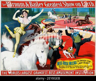 The Barnum & Bailey Greatest Show on Earth. Klassisches Zirkusposter, alter und Vintage-Stil. Antike Werbetafel. Stockfoto