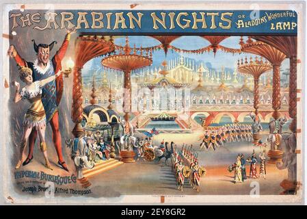 Die Arabian Nights oder Aladdins Wonderful Lamp. Klassisches Show-Poster. Imperial Burlesque Co. 1888. Stockfoto