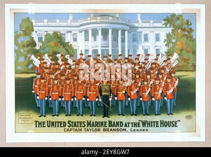 Die United States Marine Band im Weißen Haus. Poster / Illustration, alt und vintage Stil. Kapitän Taylor Branson, Anführer. Stockfoto