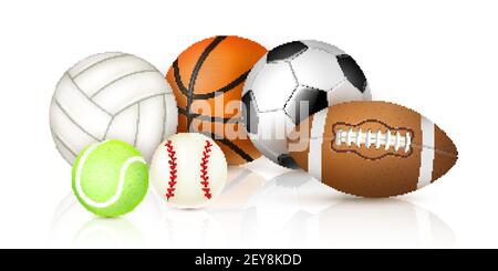 Sportbälle Kollektion für Basketball Fußball Volleyball Baseball Rugby und Tennis Spiele realistische Vektor-Illustration Stock Vektor