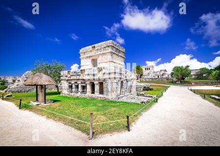 Tulum, Mexiko. Tempel der Fresken in Maya antiken Ruinen, Mittelamerika. Stockfoto