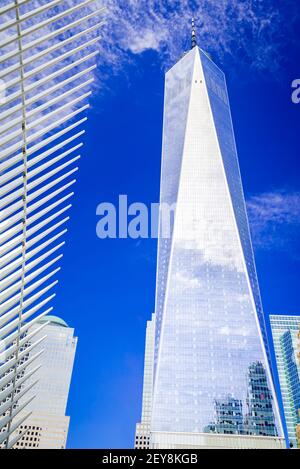 New York City, USA - Skyline von Manhattan mit dem höchsten One World Tower in Amerika. Stockfoto