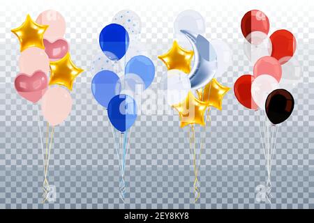 Party Luftballons realistische transparente Set mit goldenen und blauen Luftballons Isolierte Vektordarstellung Stock Vektor