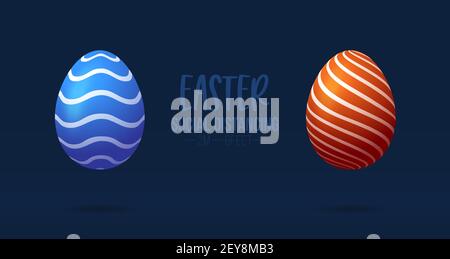 Soziale Distanzierung zu Ostern. Trendige Eier halten Abstand. Banner für Covid Coronavirus. Frühlingssymbole mit verschiedenen Ornamenten bedeckt. Flacher illus Stock Vektor