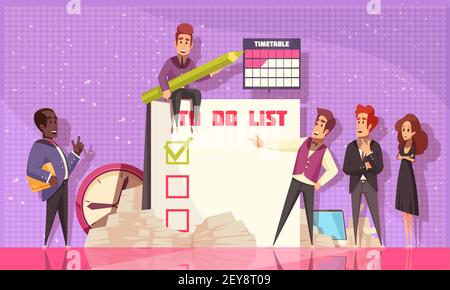 Planungsplan flache Zusammensetzung illustriert großes Notizbuch mit Liste von Vektorgrafik geplante Business-Tasks Stock Vektor