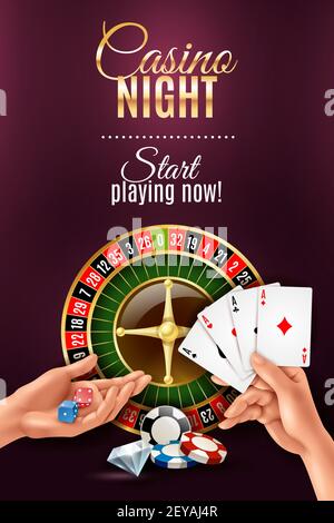 Realistisches Poster mit Casino Glücksspiel Hand Spiele Vektor Illustration Stock Vektor