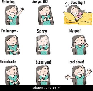 Cartoon Mädchen emoji Set Stockfoto