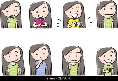 Cartoon Mädchen emoji Set Stockfoto