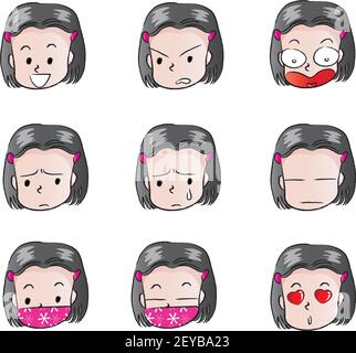 Cartoon Mädchen emoji Set Stockfoto
