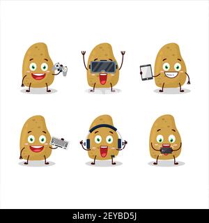 Potatoe Cartoon Charakter spielen Spiele mit verschiedenen niedlichen Emoticons. Vektorgrafik Stock Vektor