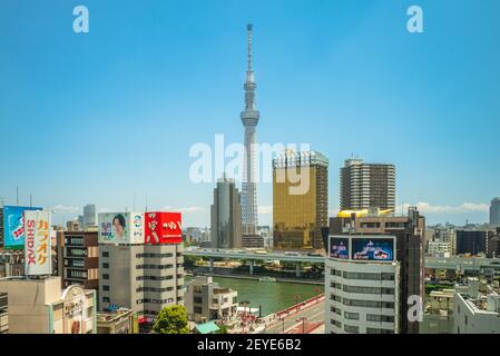 13. Juni 2019: Tokyo Skytree, ein Rundfunk- und Beobachtungsturm in Sumida, Tokio, japan. Es wurde das höchste Bauwerk in Japan im Jahr 2010, und jetzt Stockfoto