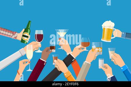 Hände Gruppe hält Brille Stock Vektor