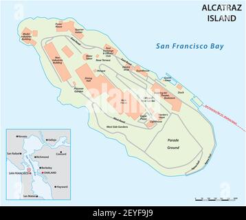 vektorkarte von Californias ehemalige Gefängnisinsel Alcatraz Stock Vektor