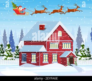 Haus in verschneite Weihnachtslandschaft Stock Vektor