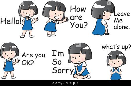 Vektor Cartoon Schule Mädchen emoji set Stock Vektor