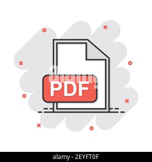 Vektor cartoon PDF-Symbol zum Herunterladen im Comic-stil. PDF-format Zeichen Abbildung Piktogramm. Document Business splash Wirkung Konzept. Stock Vektor