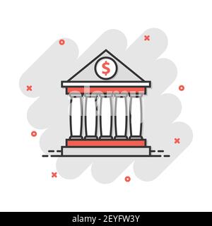Vektor cartoon Bank Gebäude mit Dollarzeichen Symbol im Comic-stil. Bank unterzeichnen Abbildung Piktogramm. Aufbau von Business splash Wirkung Konzept. Stock Vektor