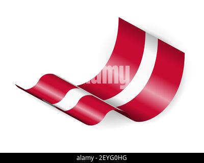 Schwenkende Dänemark-Flagge auf weißem Hintergrund. Vektorgrafik. Stockfoto