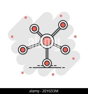 Vektor cartoon soziales Netzwerk, Moleküle, DNA-Symbol im Comic-stil. Molekül zeichen Abbildung Piktogramm. Dna-business splash Wirkung Konzept. Stock Vektor