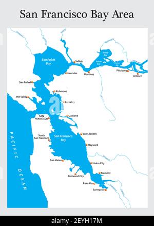 Kleine Übersichtskarte von Californias San Francisco Bay Area Stock Vektor