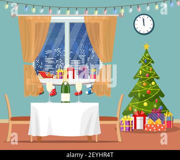 Die Inneneinrichtung des Christmas-Zimmers. Stock Vektor