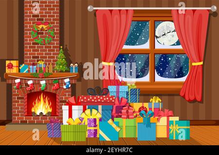Weihnachtliche Innenausstattung des Zimmers Stock Vektor