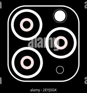 Symbol Mobiltelefon Dreifachkamera. Drei Augen moderne Multifunktionskamera im neuen Smartphone führen erweiterte Funktionen. Einfaches flaches Vektorbild i Stock Vektor