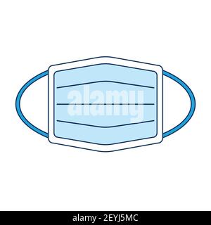 Blaues Symbol der medizinischen Schutzmasken, chirurgische Gesichtsmaske, Coronavirus-Schutzmaske mit Ohrbügel. Vektordarstellung isoliert auf einer weißen Hintergrundrou Stock Vektor