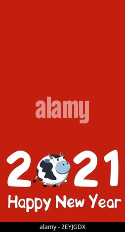 Happy New Year 2021 Vektor-Hintergrund mit Copyspace und weißen Figuren und Symbol des Jahres Bull, Ox oder Kuh. Vision vertikale Illustration ist passend Stock Vektor