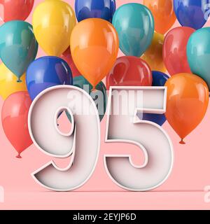 Happy 95th Geburtstag Hintergrund mit bunten Ballons. 3D Rendering Stockfoto