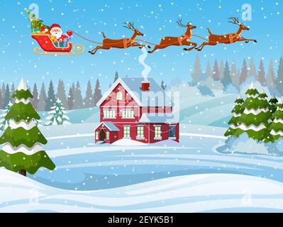 Haus in verschneite Weihnachtslandschaft Stock Vektor