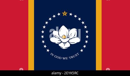 Flagge von Mississippi, neue Magnolia Flag Flat Illustration. Stockfoto