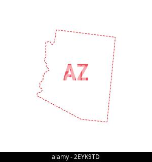 Arizona US State Karte umreißen gepunktete Grenze. Illustration. Abkürzung mit zwei Buchstaben. Stockfoto