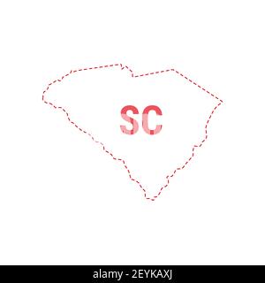 South Carolina US State Karte umreißen gepunktete Grenze. Illustration. Abkürzung mit zwei Buchstaben. Stockfoto