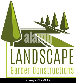 Landschaft Zeichen für Gartengeschäft. Vektor-Symbol der Landschaft Garten Konstruktionen. Vektor-Zeichen für Landschaft Design Unternehmen. Kreatives Design für Stock Vektor