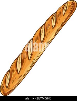 Skizzensymbol für Baguette-Brot. Vector Bäckerei Shop Weizenbrot lange Laib Bagel Stock Vektor
