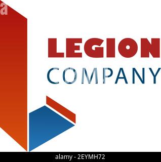 Legion Unternehmen abstrakten Vektor-Zeichen. Vektor-Emblem für jedes Unternehmen mit Buchstabe L. Kreatives Abzeichen in roten und blauen Farben. Symbol für Sicherheitsagentur oder g Stock Vektor
