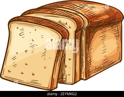 Skizzensymbol für Weißbrot-Toasts. Vector Bäckerei Weizenbrot quadratische Scheiben Stock Vektor