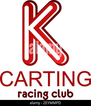 Buchstabe K Symbol für Kartsport Rennverein oder Sportwagen Teamflagge. Vektor-Buchstabe K Symbol für Unterhaltungsspiele und Auto-oder Fahrrad-Rennen Abenteuer und leis Stock Vektor