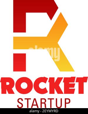 Raketenstart-Vektorzeichen. Vektor-Emblem der roten und gelben Farben. Symbol für neue Idee und Erfolg Geschäft. Abstraktes Design für Innovationsprojekt oder e Stock Vektor