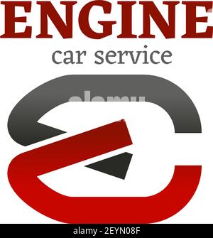 Motor Car Service-Vektor-Symbol in roten und grauen Farben. Vektor-Emblem für Auto-Service-Unternehmen. Service, Diagnose und Reparatur Autos Konzept Design badg Stock Vektor