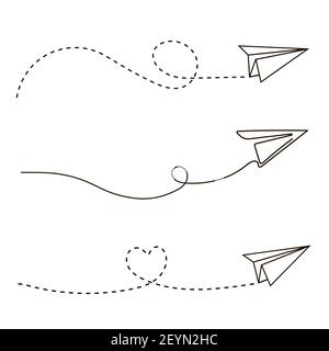 Satz von Papierflugzeugen. Reisesymbol. Zeilensymbol. Vektorgrafik isoliert auf weißem Hintergrund Stock Vektor