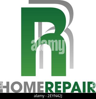 Buchstabe R Symbol für zu Hause Reparatur-und Renovierungswerkzeuge zu speichern. Vector grünes Symbol des Buchstabens R für Bauindustrie oder Hausbau Corporation und Stock Vektor