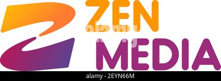 Zen Media Vektor Abzeichen in orange und magenta Farben. Vektor-Zeichen für Yoga-Club oder Gesundheitsunternehmen. Menschliches Körper Entwicklung Konzept kreative Abzeichen i Stock Vektor
