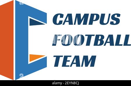 Campus Fußball-Team Vektor-Zeichen. Sportliches Design, Fußball-Team-Emblem. Modernes Sportschild in blau und orange Farben. Fußball-Vektor-Emblem für Sport Stock Vektor